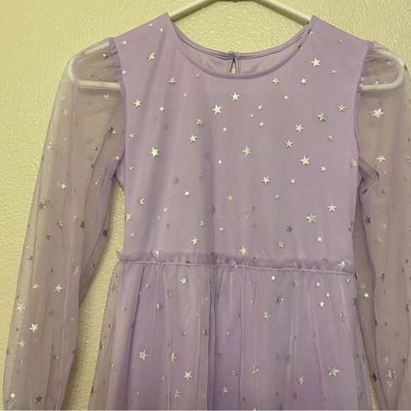 Wonder Nation Girl Foil Mesh Dress lavender long sheer sleeves-L 10/12 NWOT - Picture 4 of 9